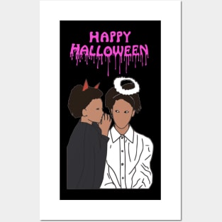 Happy Halloween Devil and Angel Whisper Pink Posters and Art